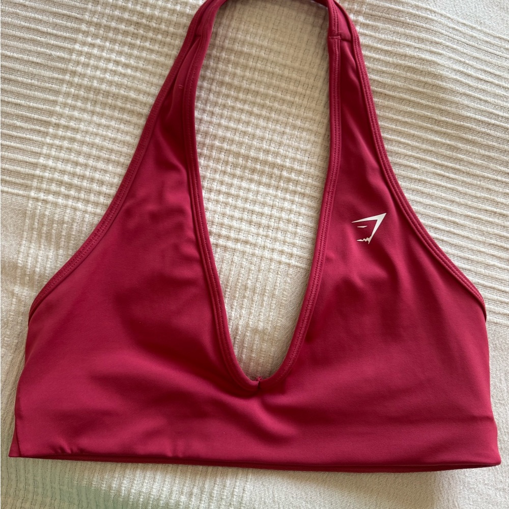 Gymshark Deep V Halter Bralette in Wine Red